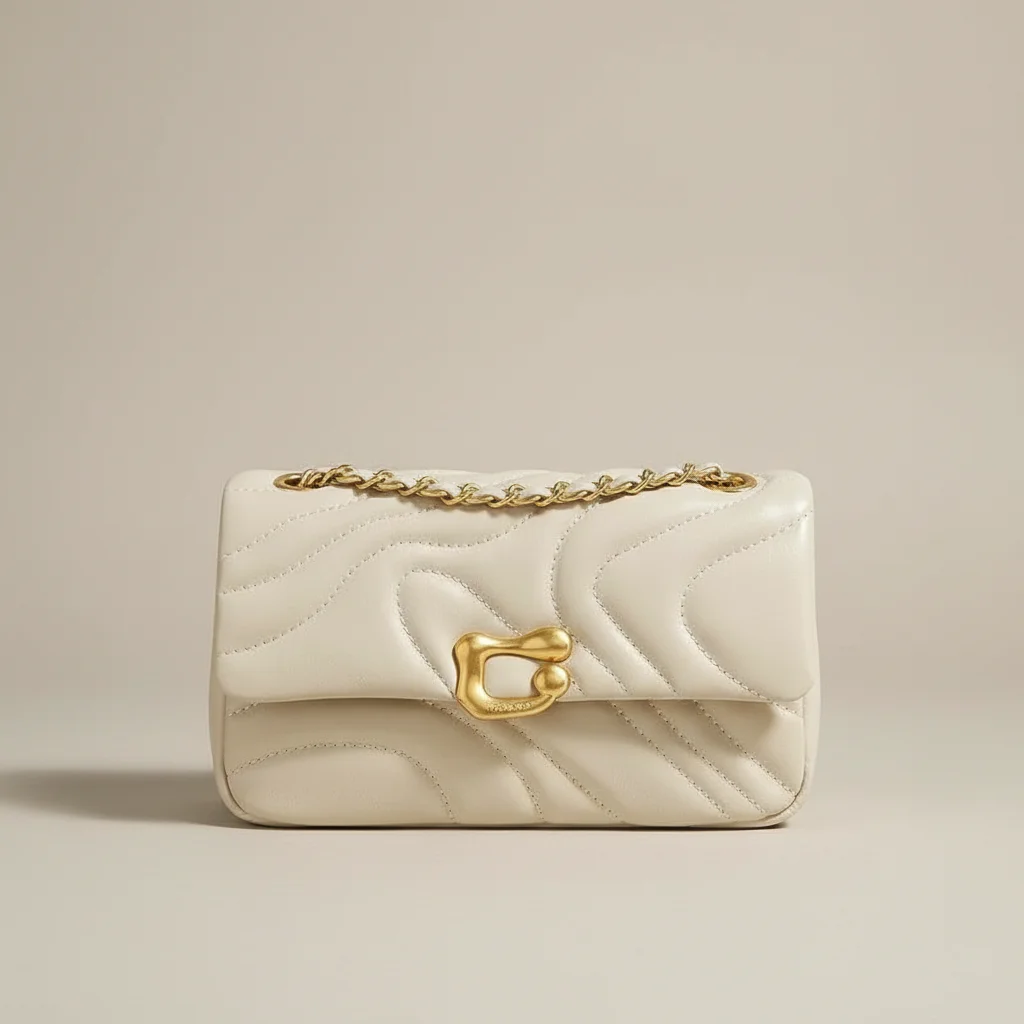 Sac chaine matelassé pu beige souple – Image 5