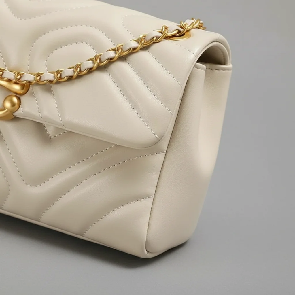 Sac chaine matelassé pu beige souple – Image 6
