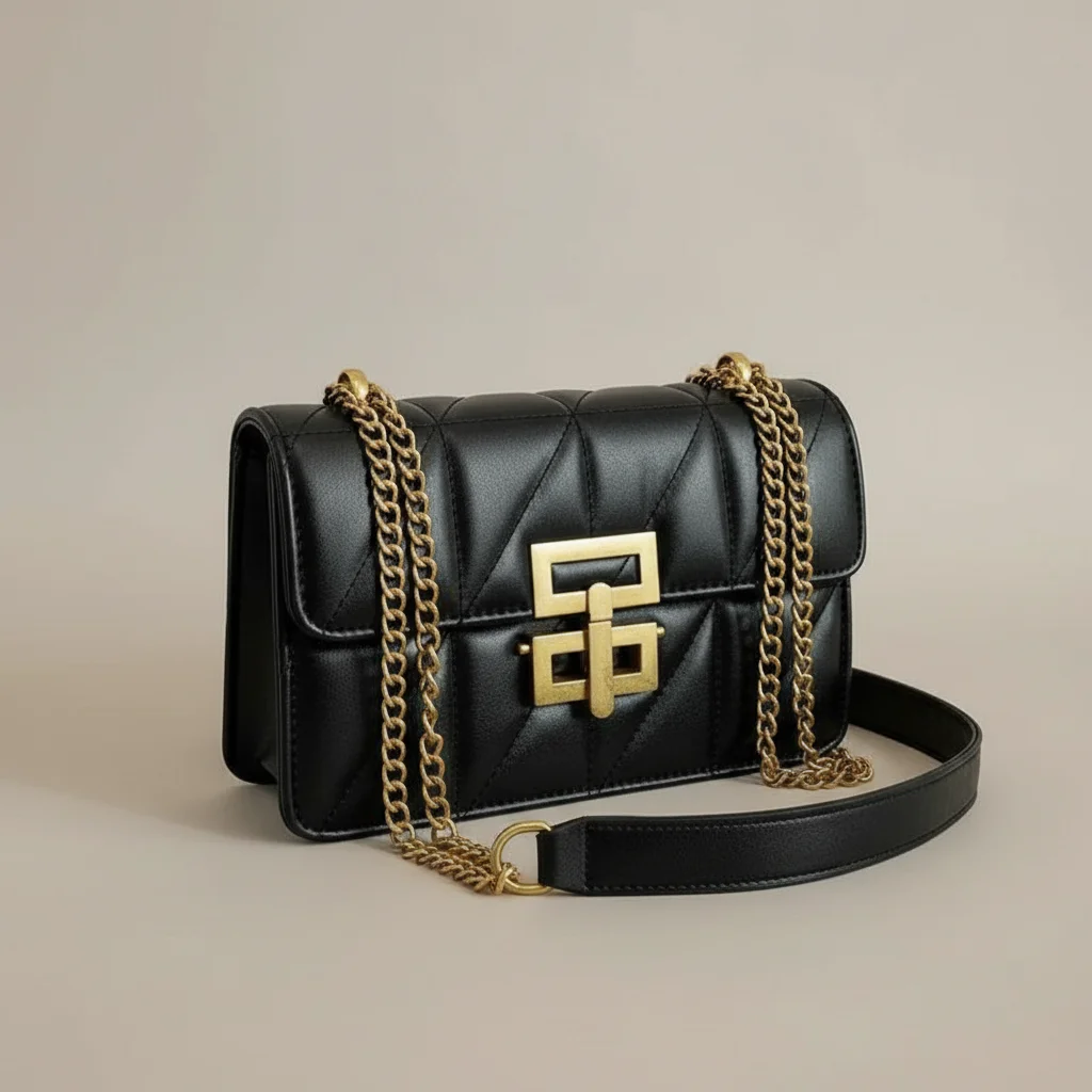 Sac chaine matelassé simili cuir 23cm – Image 2
