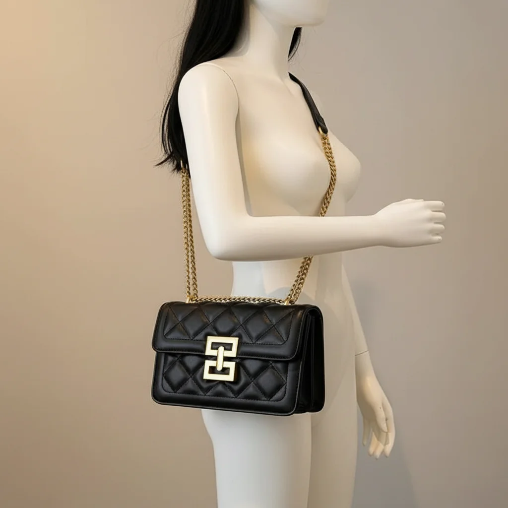 Sac chaine matelassé simili cuir 23cm – Image 5
