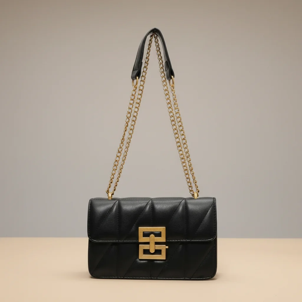 Sac chaine matelassé simili cuir 23cm – Image 6