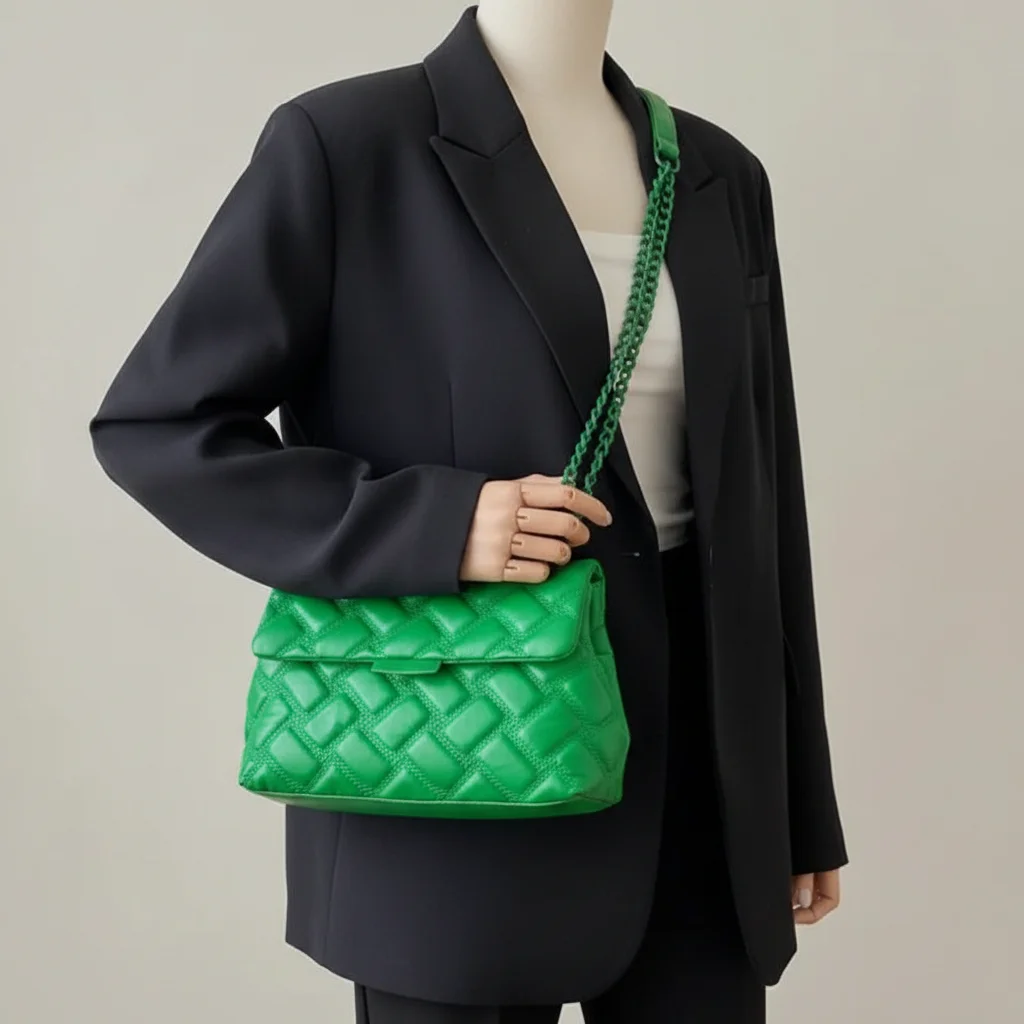 Sac chaine matelassé simili cuir 26cm – Image 5