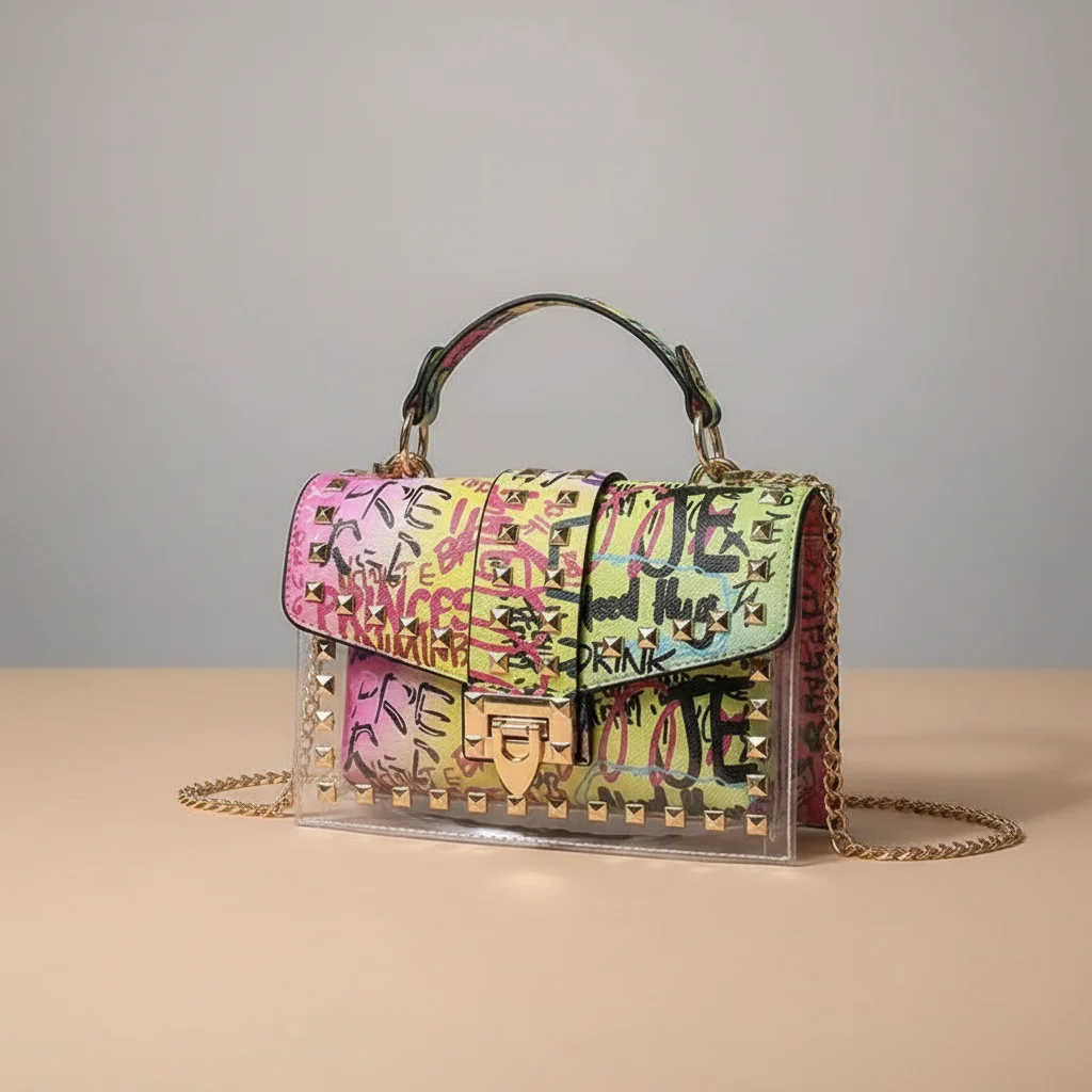 Sac chaine multicolore original porté épaule – Image 2