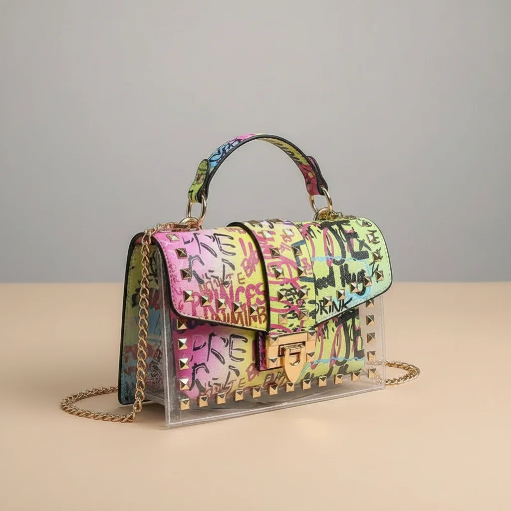 Sac chaine multicolore original porté épaule – Image 4