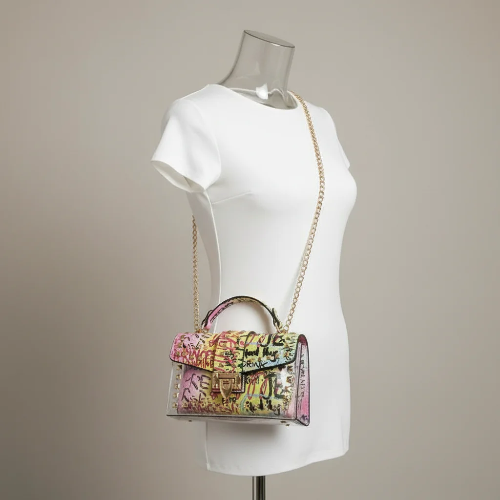 Sac chaine multicolore original porté épaule – Image 5