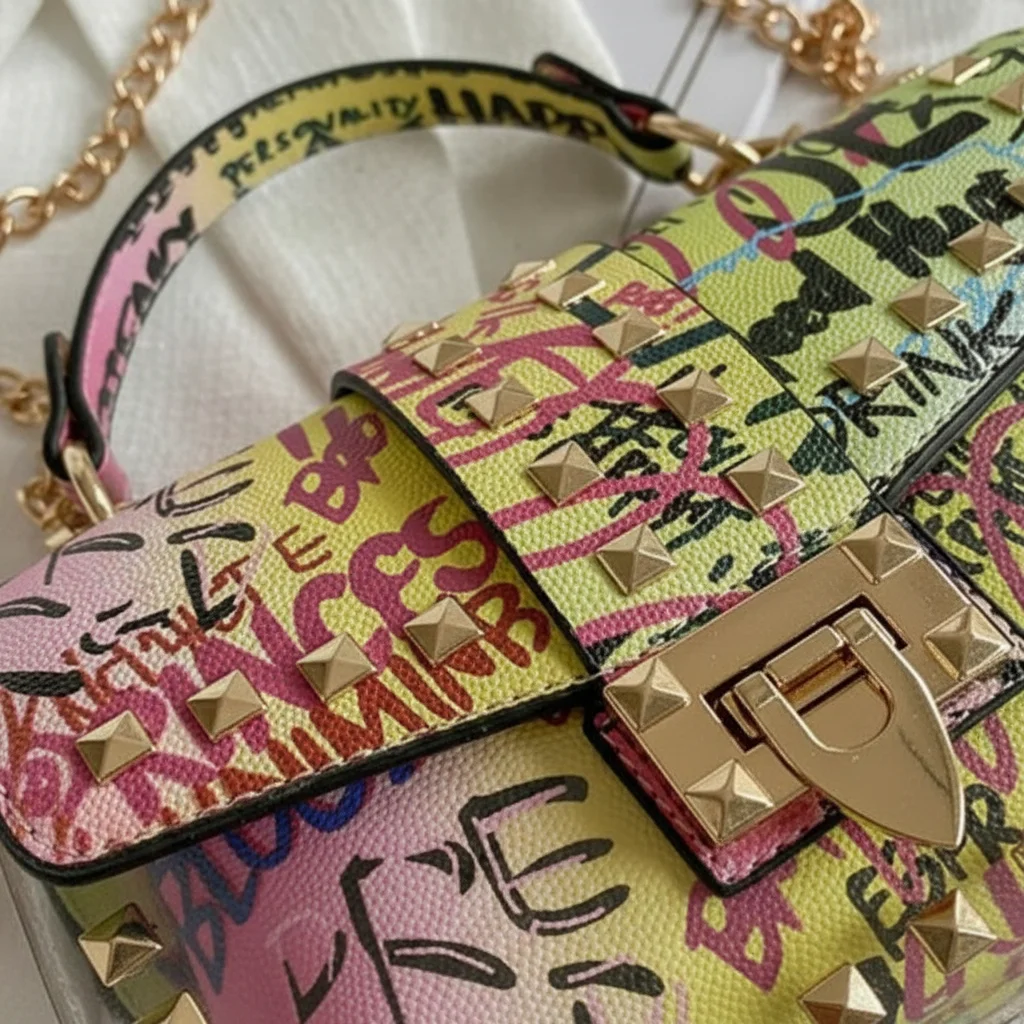 Sac chaine multicolore original porté épaule – Image 8
