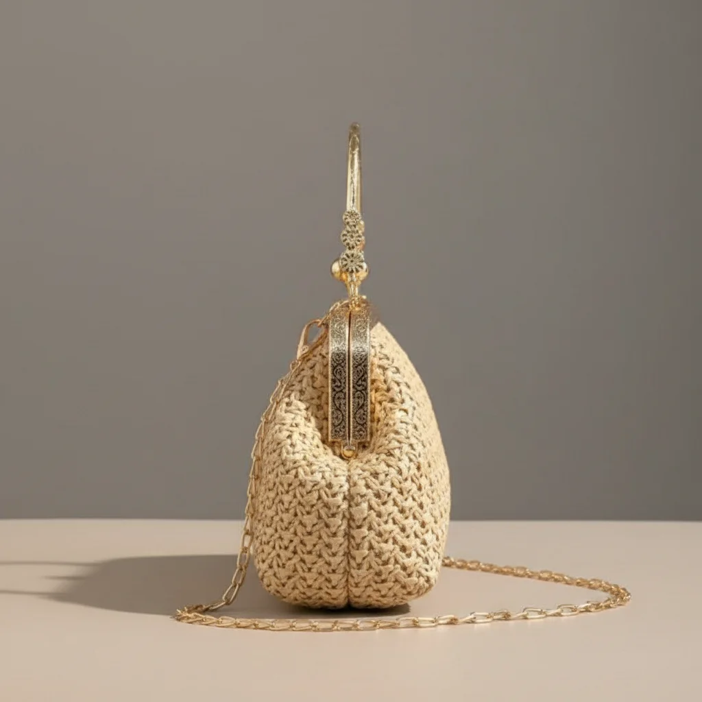 Sac chaine paille femme porté épaule – Image 2