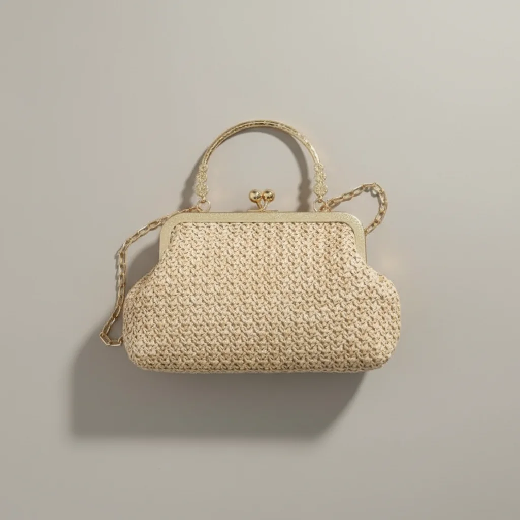 Sac chaine paille femme porté épaule – Image 3