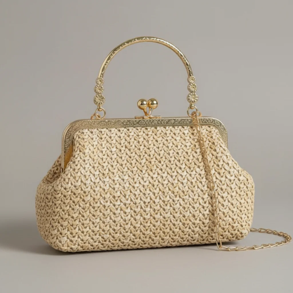 Sac chaine paille femme porté épaule – Image 4