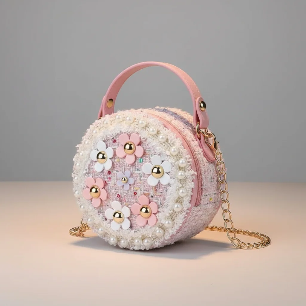 sac chaine petite fille simili cuir fleurs