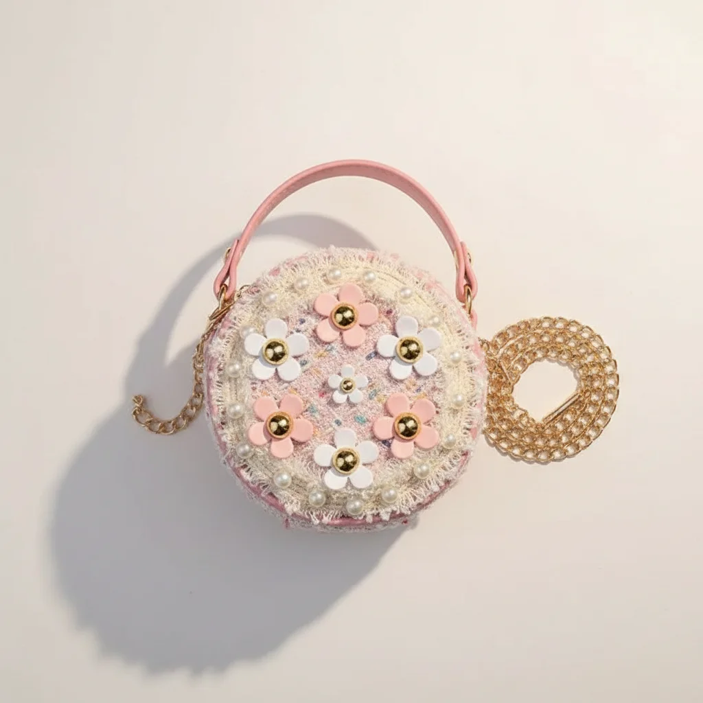 sac chaine petite fille simili cuir fleurs – Image 3