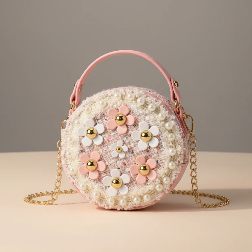 sac chaine petite fille simili cuir fleurs – Image 4