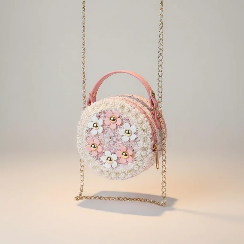 sac chaine petite fille simili cuir fleurs – Image 5