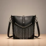 sac chaine simili cuir franges 19cm