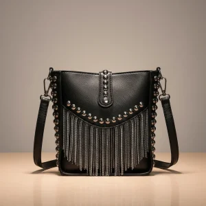 sac chaine simili cuir franges 19cm