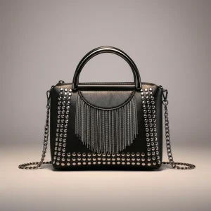 Sac chaine simili cuir franges rock