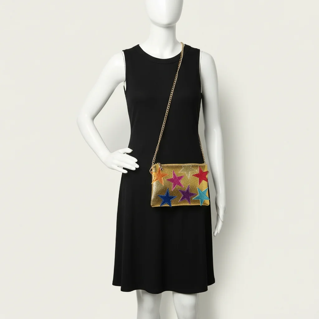 Sac chaine simili cuir motif étoiles – Image 5