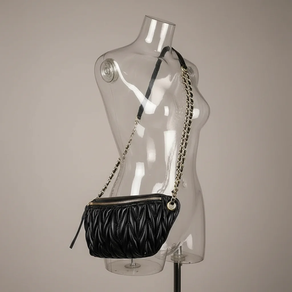 Sac chaine simili cuir porté bandoulière ajustable – Image 5