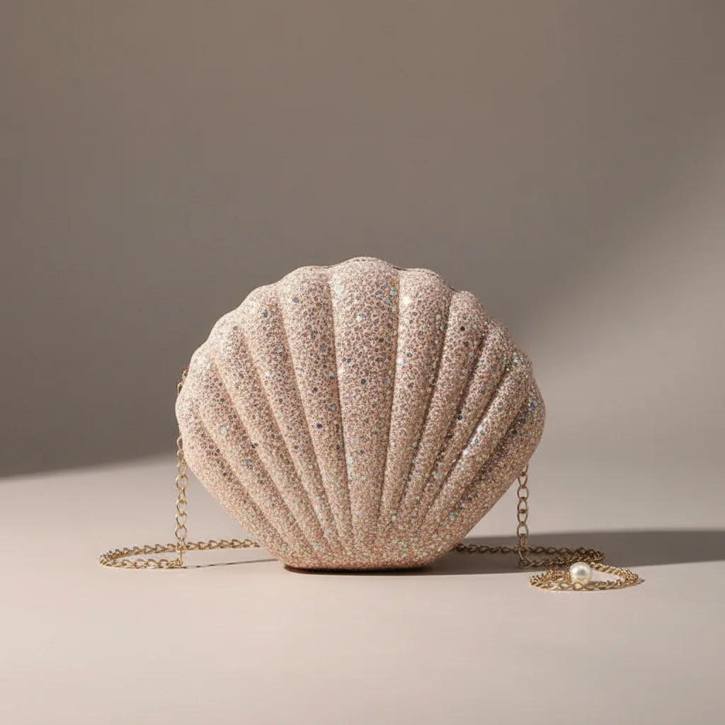 Sac chaine soirée forme coquillage pailleté – Image 10