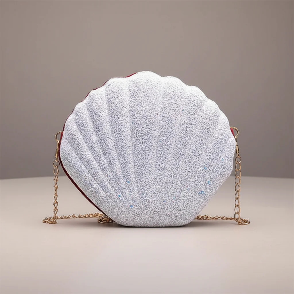 Sac chaine soirée forme coquillage pailleté – Image 13