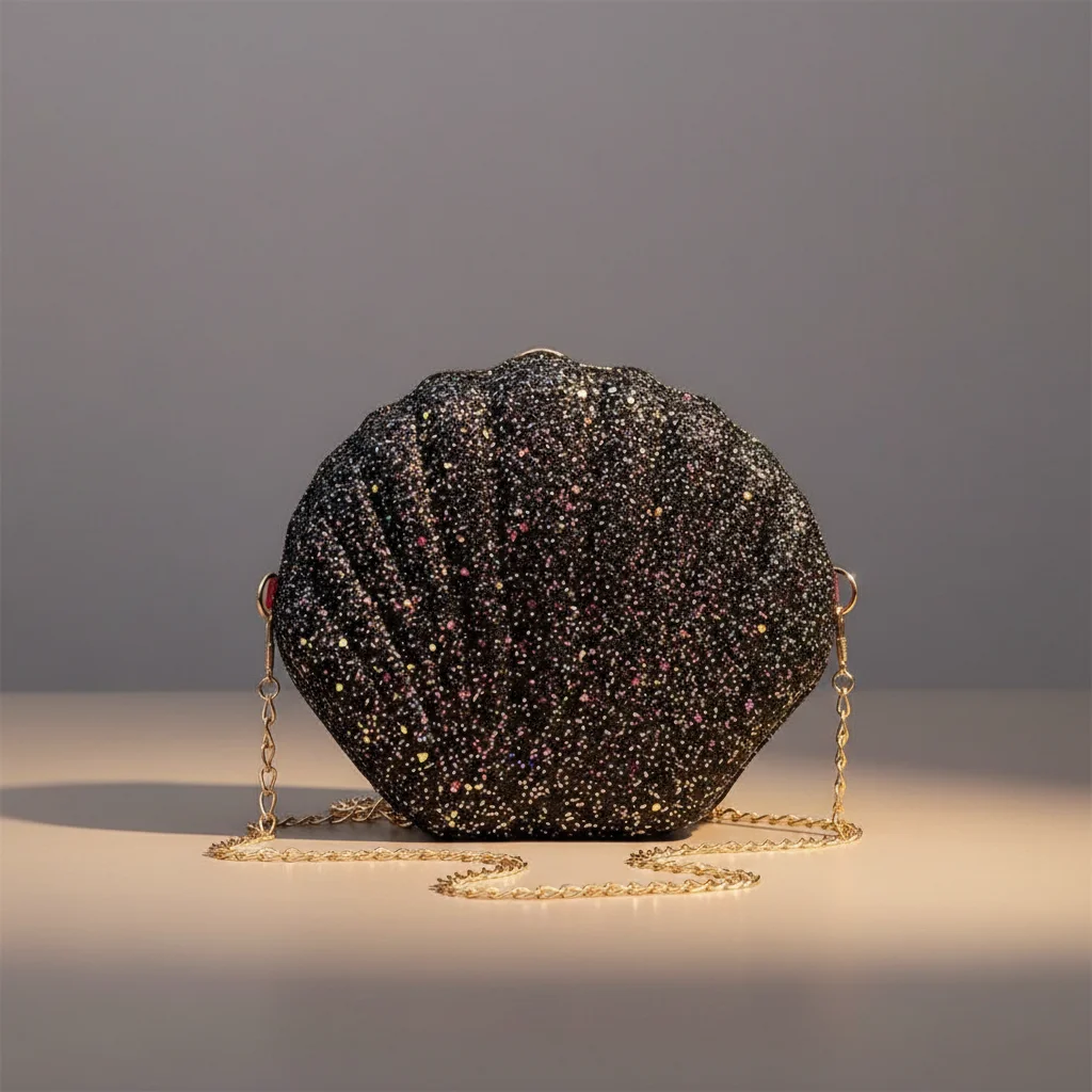 Sac chaine soirée forme coquillage pailleté – Image 14