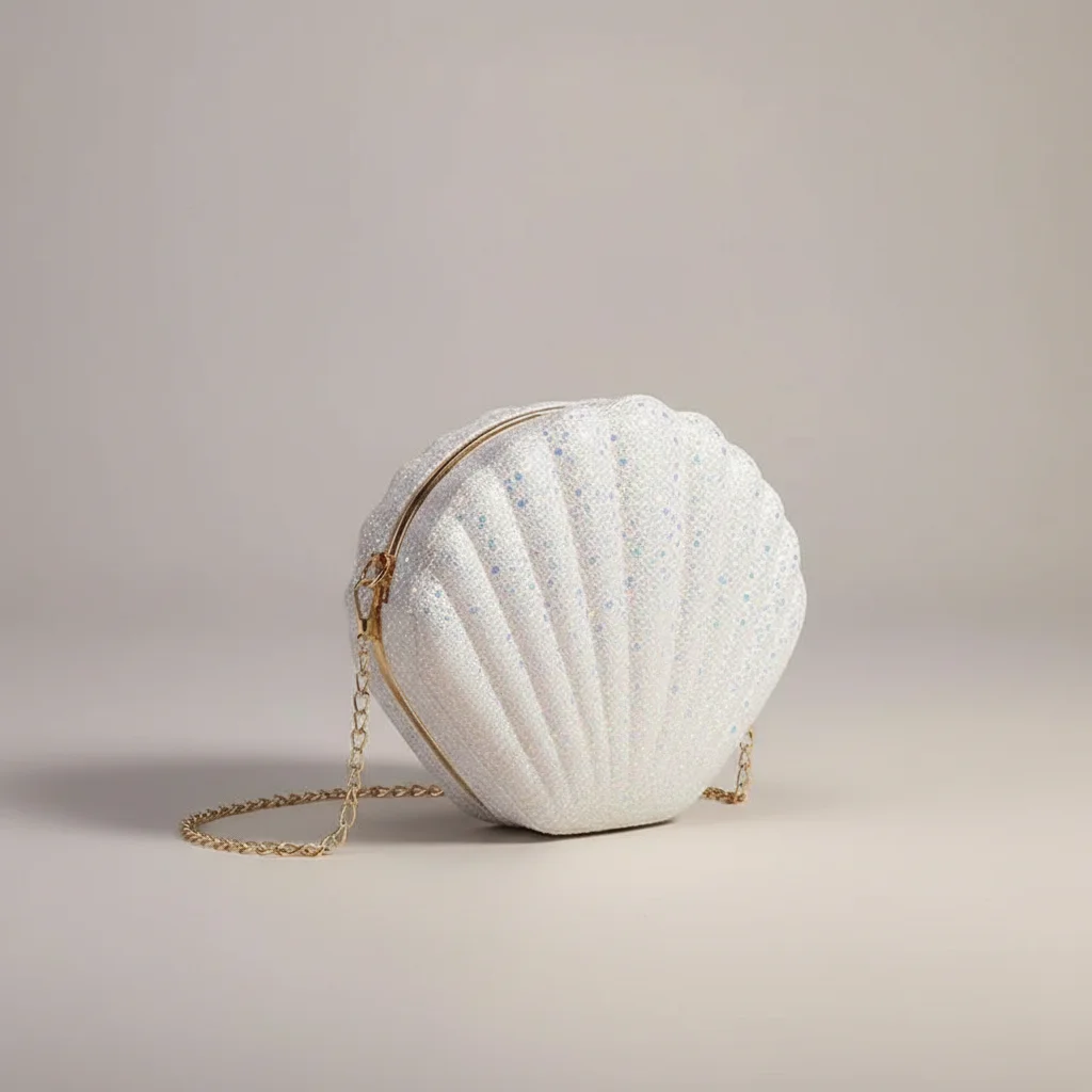 Sac chaine soirée forme coquillage pailleté – Image 2