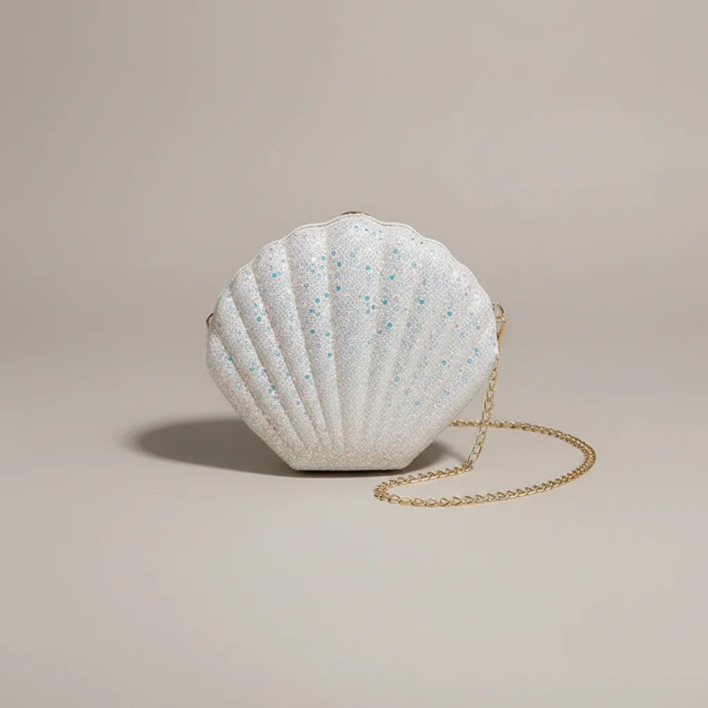 Sac chaine soirée forme coquillage pailleté – Image 3