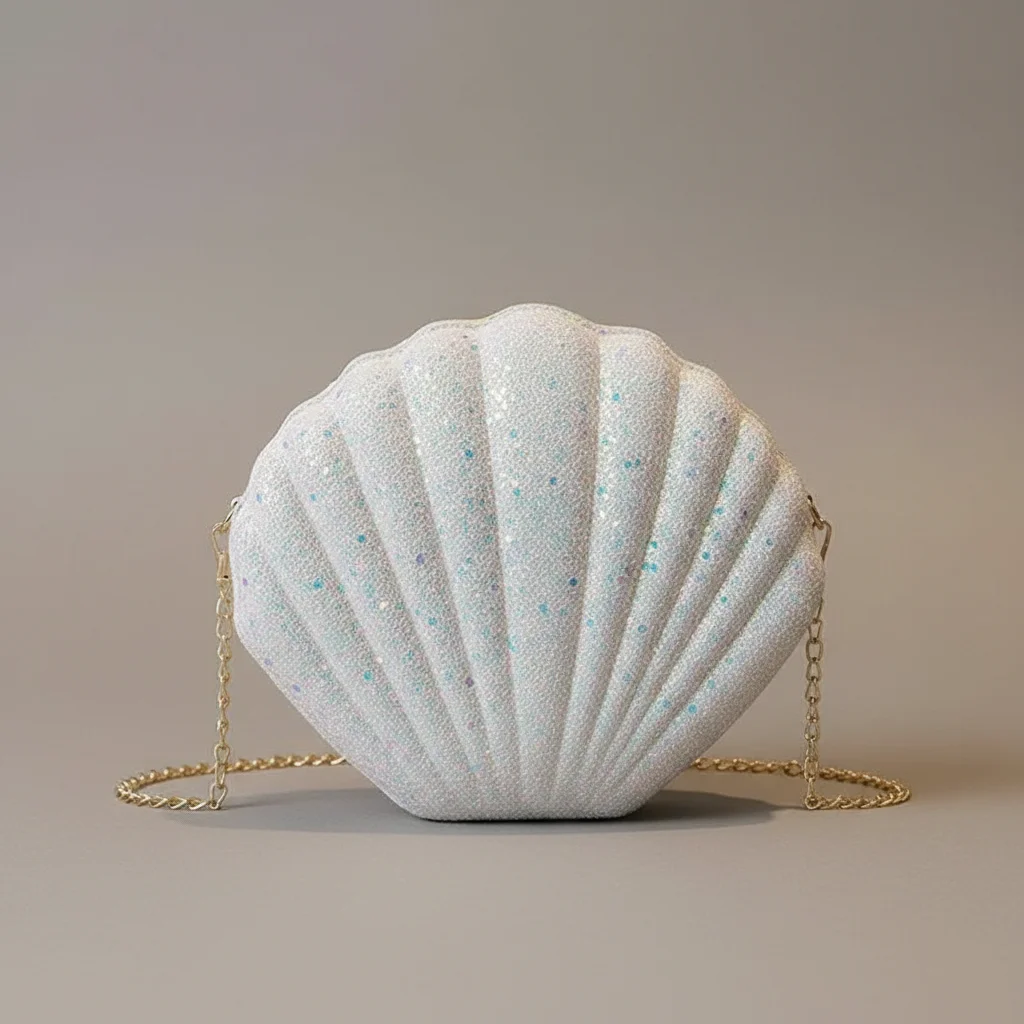 Sac chaine soirée forme coquillage pailleté – Image 4