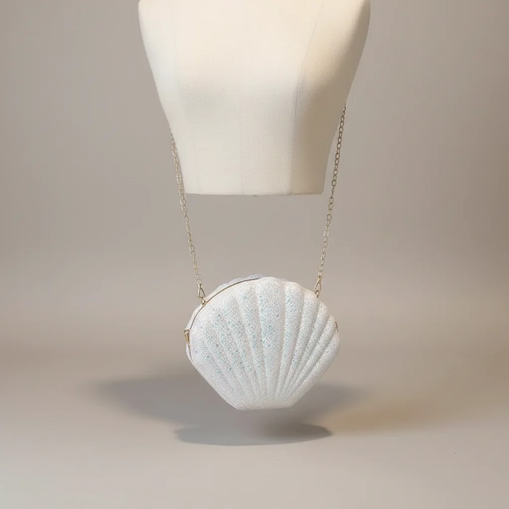 Sac chaine soirée forme coquillage pailleté – Image 5