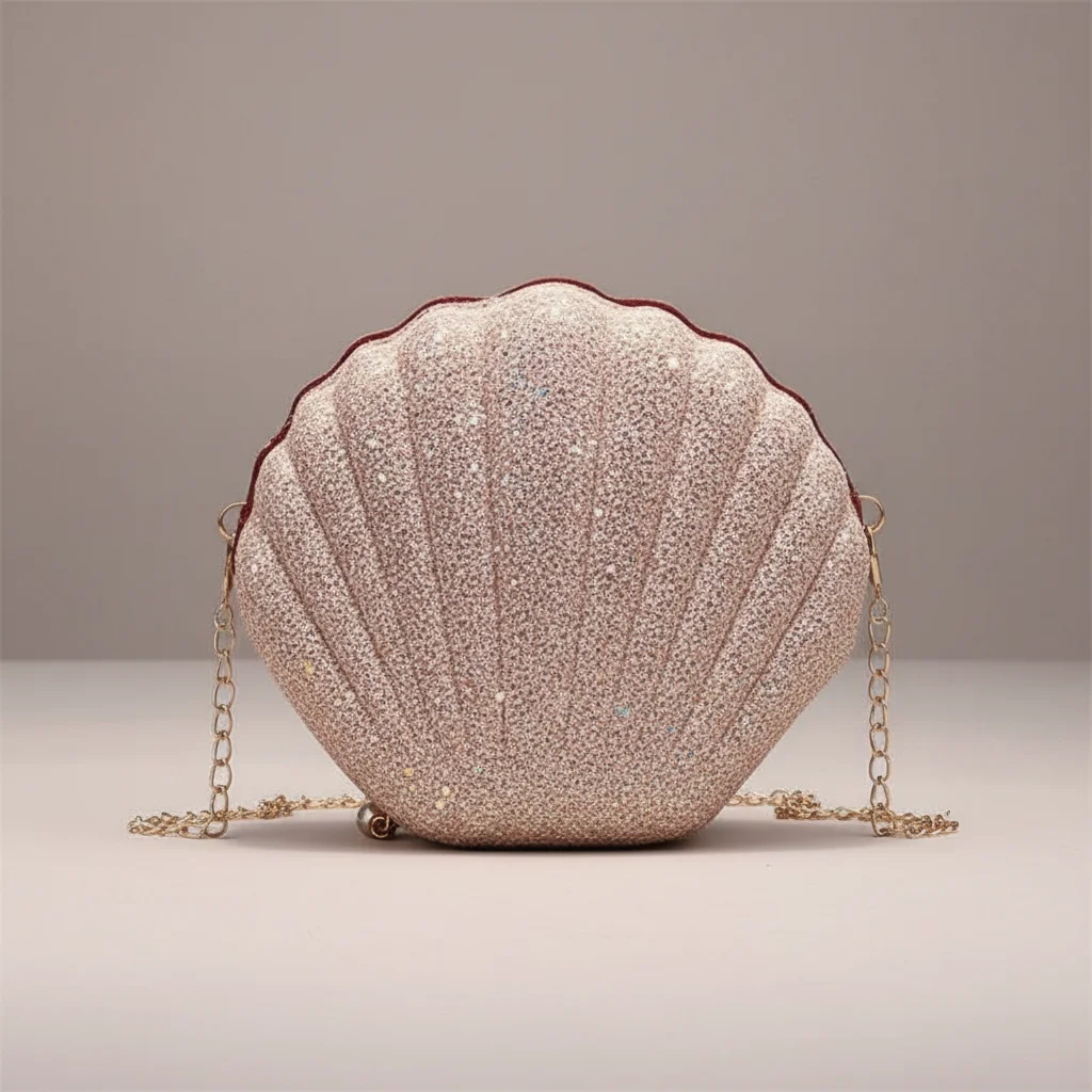 Sac chaine soirée forme coquillage pailleté – Image 6