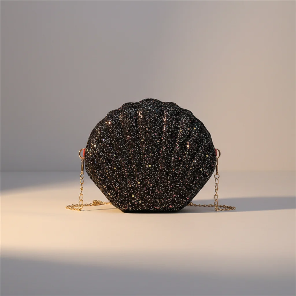 Sac chaine soirée forme coquillage pailleté – Image 7