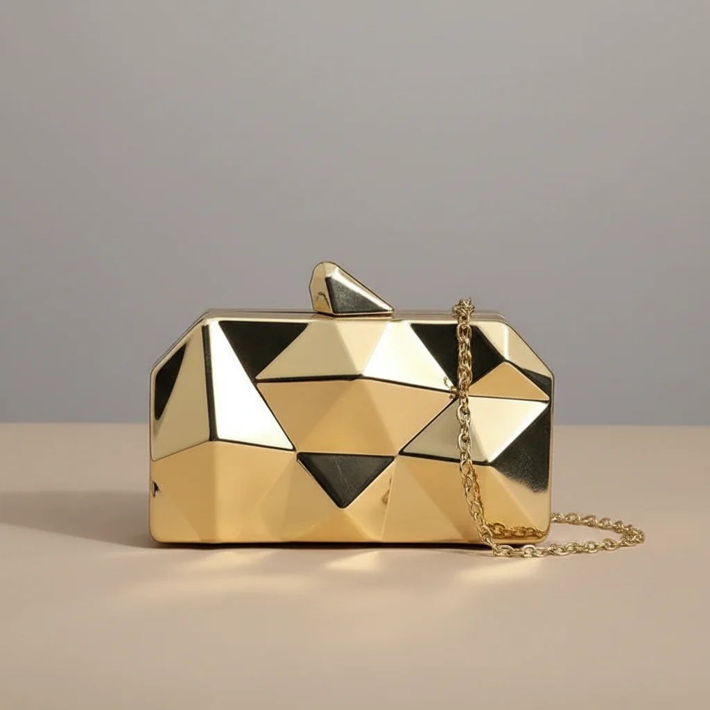 Sac chaine soirée métallisé motif géométrique – Image 11