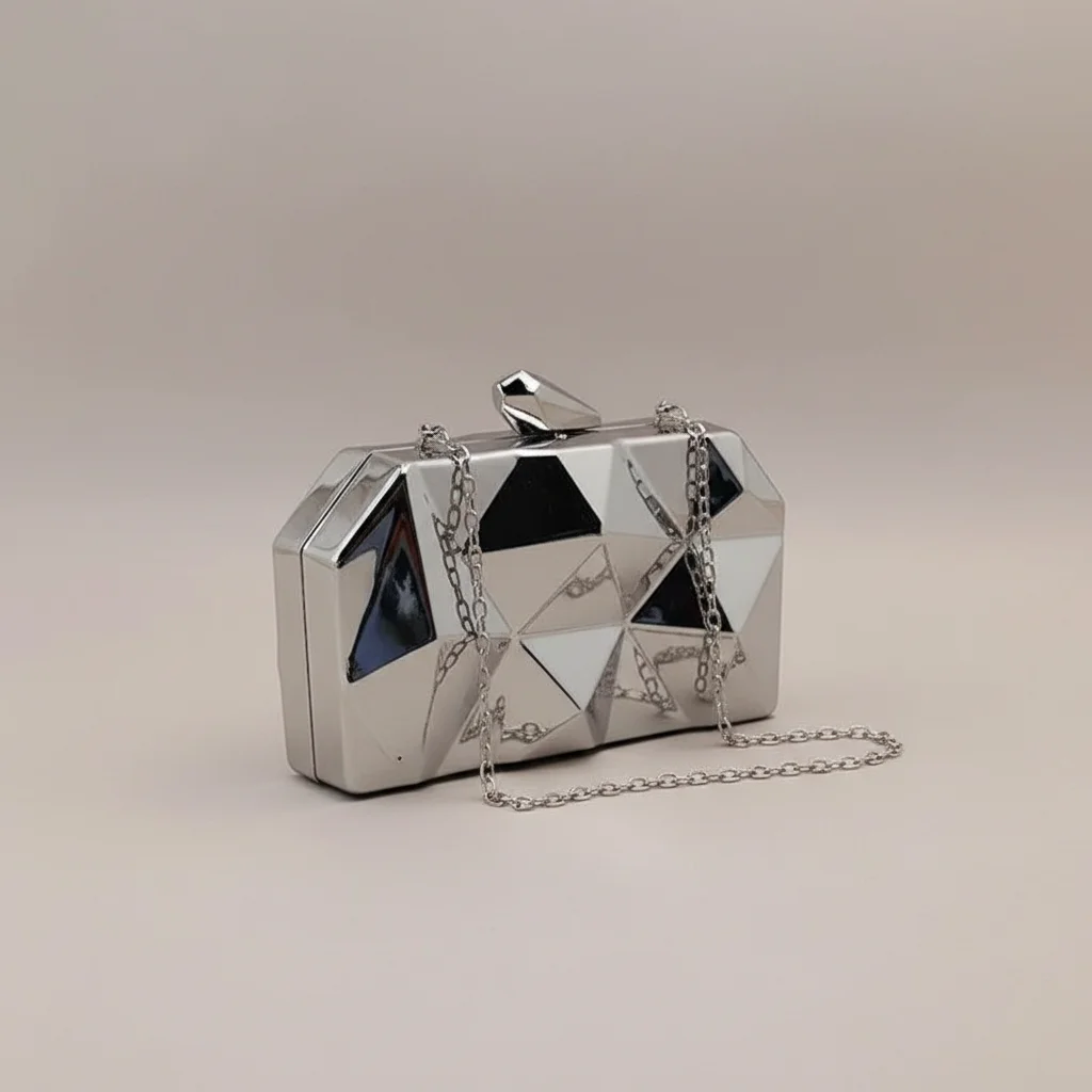 Sac chaine soirée métallisé motif géométrique – Image 2