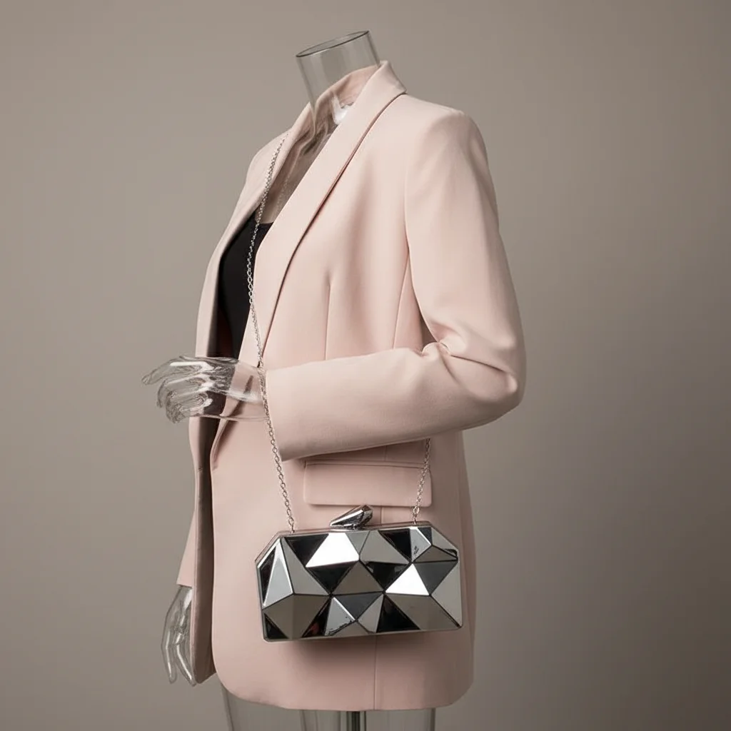 Sac chaine soirée métallisé motif géométrique – Image 5