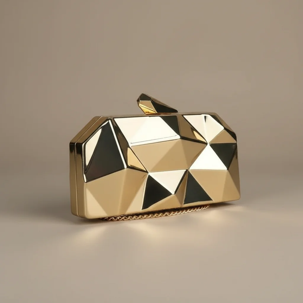 Sac chaine soirée métallisé motif géométrique – Image 6
