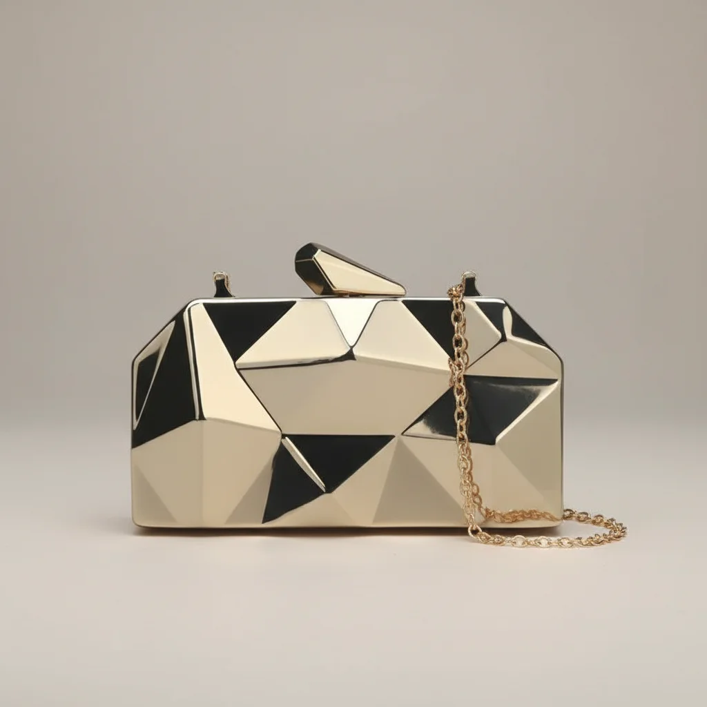 Sac chaine soirée métallisé motif géométrique – Image 7