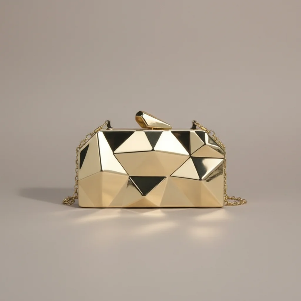 Sac chaine soirée métallisé motif géométrique – Image 8